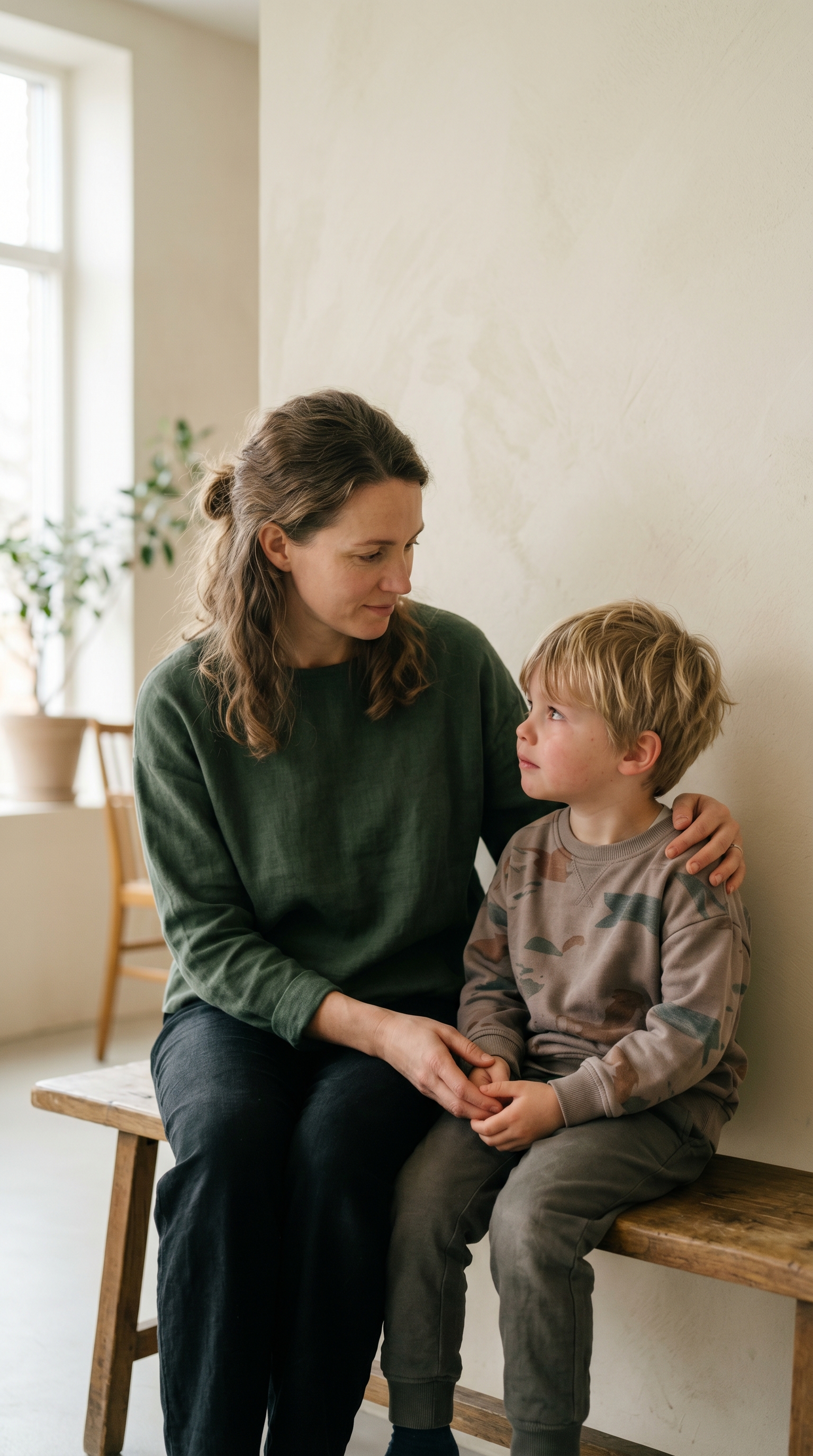 Mãe e filho conectados com calma
